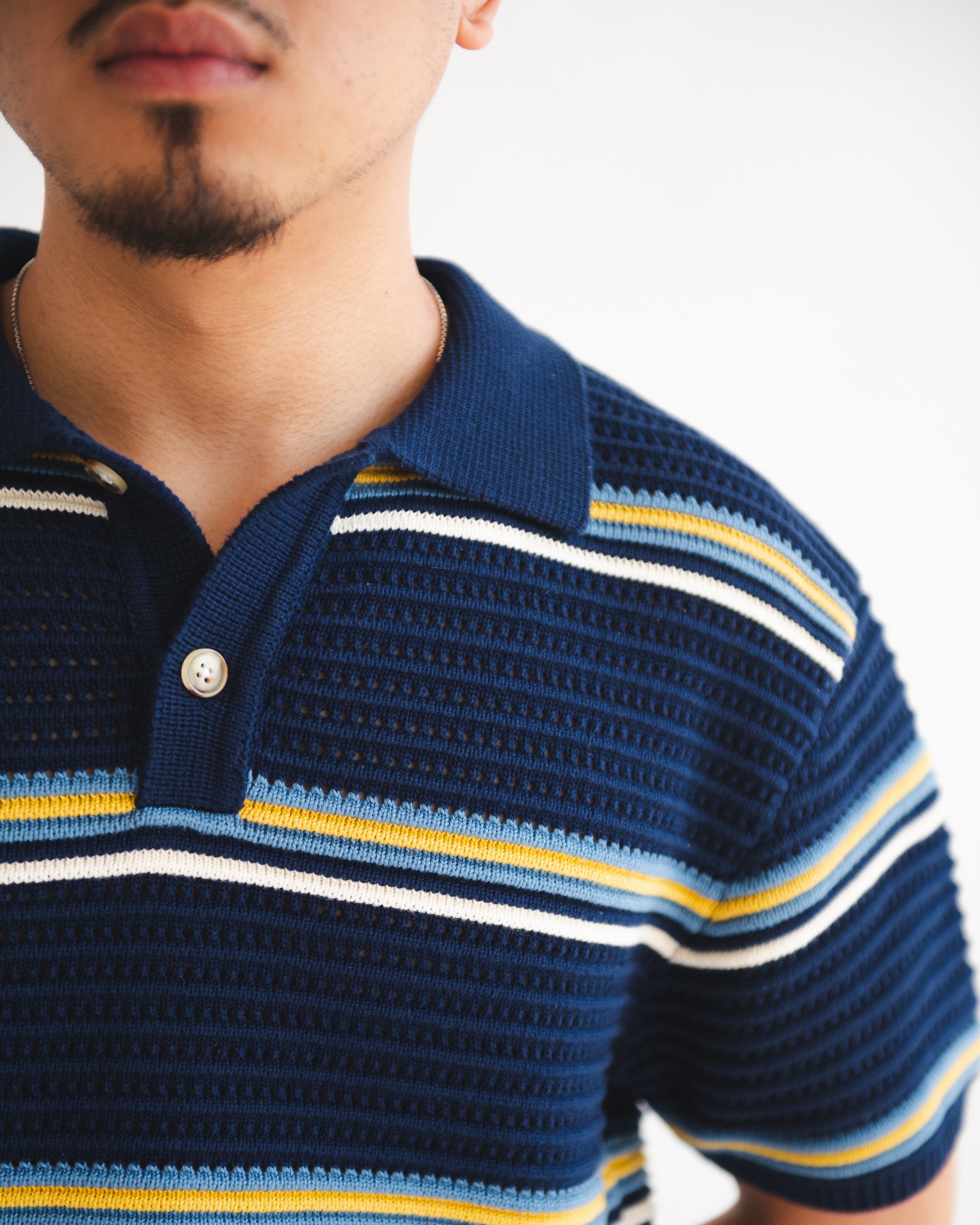 【LOOKPLE】STRIPE OPEN POLO KNIT Striped Open Knit Polo – Chez Rien