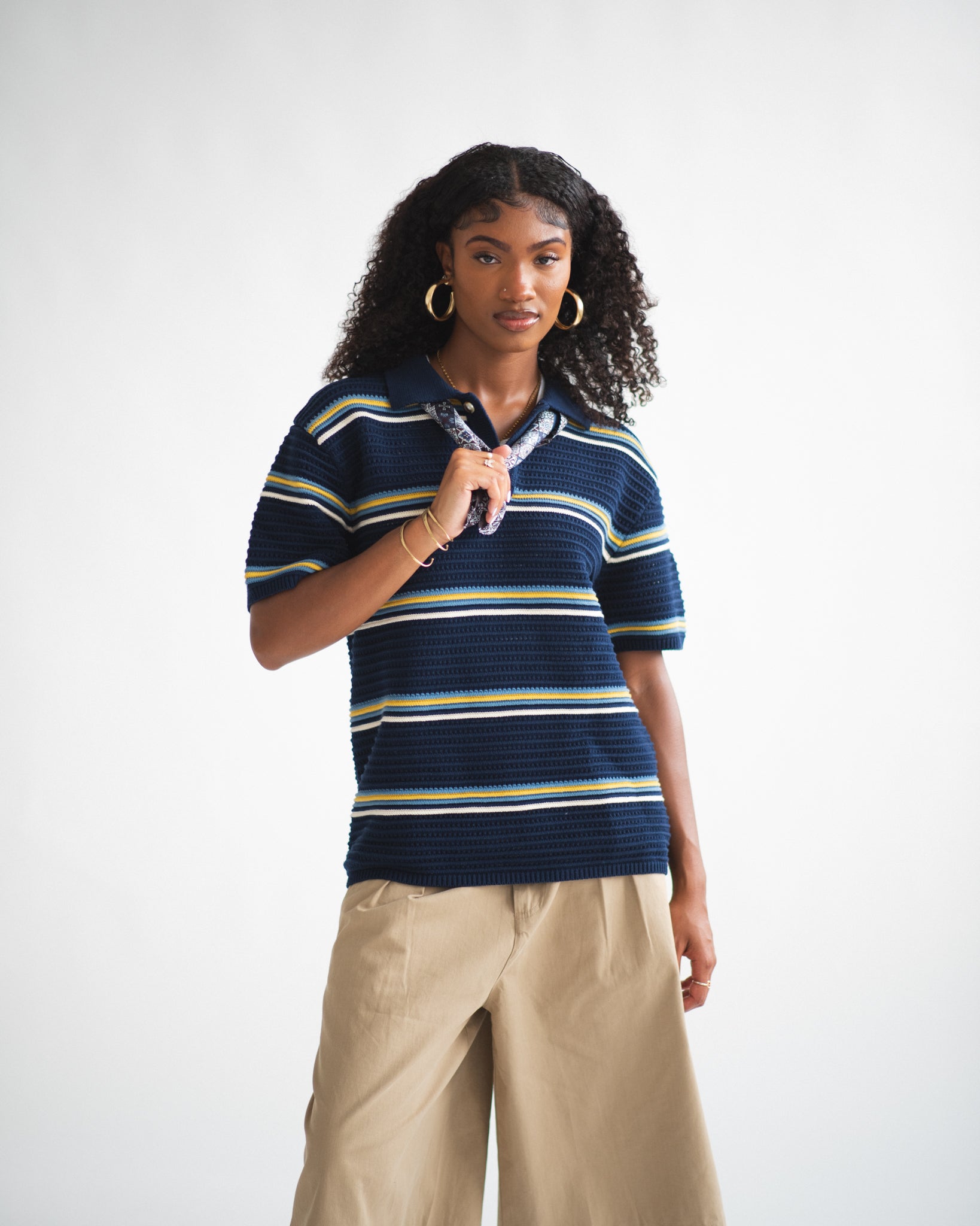 【LOOKPLE】STRIPE OPEN POLO KNIT Supreme Open Knit Stripe Zip Polo (SS22) - $118